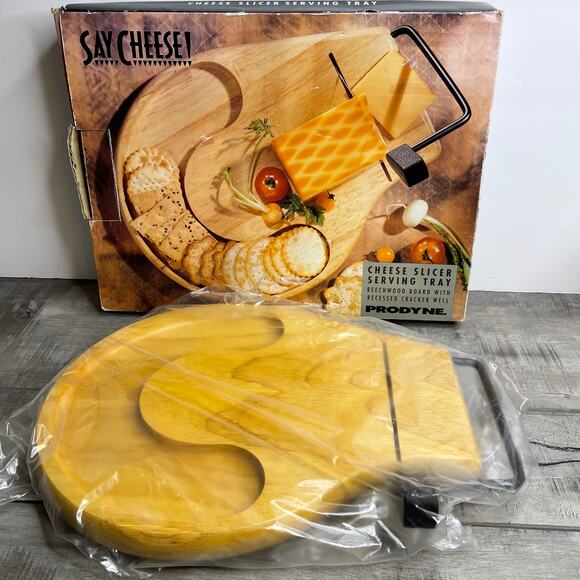 NOS SAY CHEESE Vintage Beechwood Charcuterie Cheese Board Platter Serving Tray - Picture 6 of 6